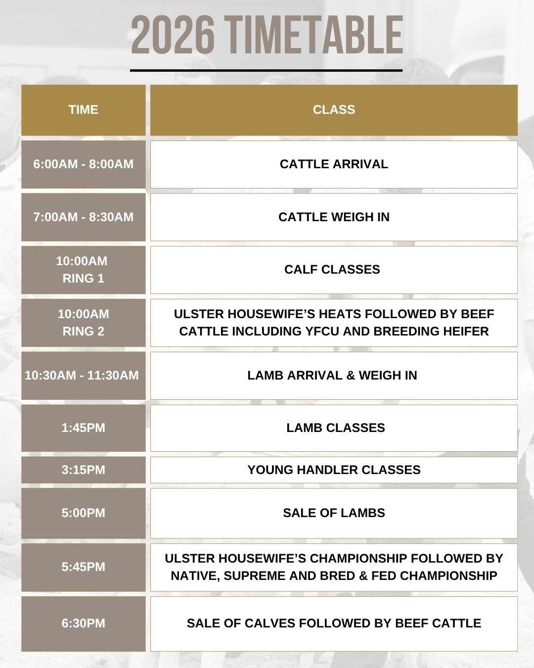 2026 Timetable